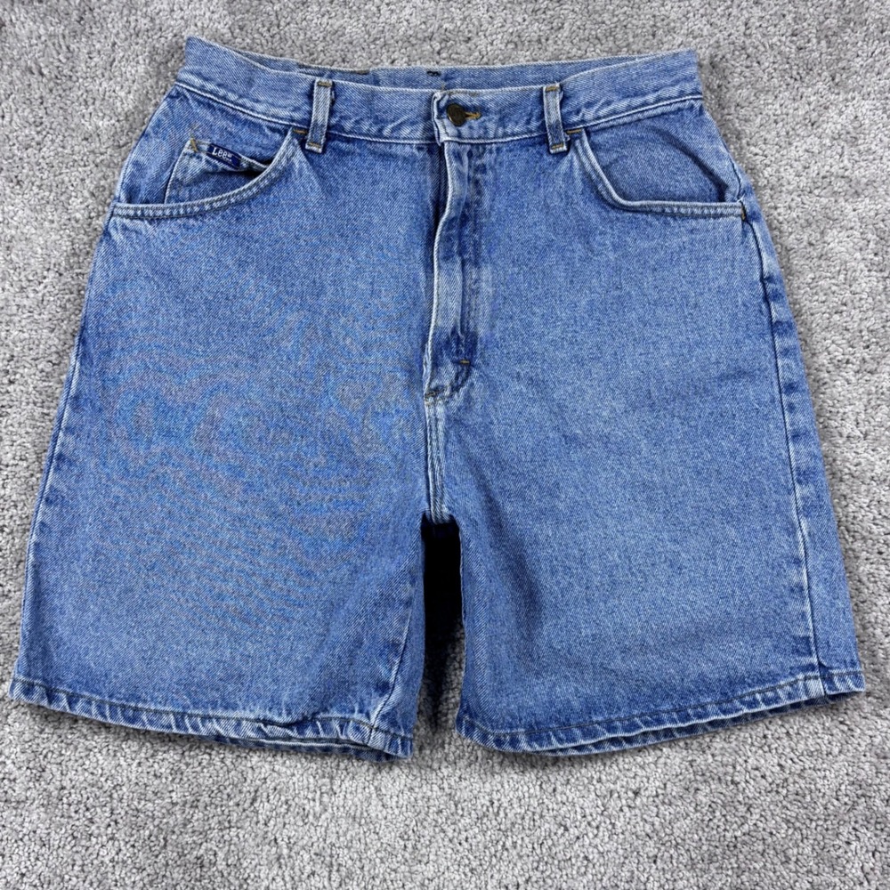Vintage Lee Womens High Rise Denim Shorts Medium Wash Blue Size 16 Made in USA